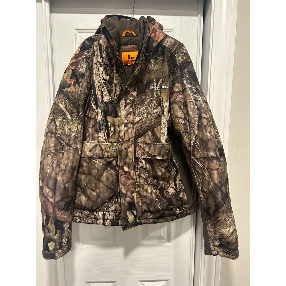 Field & Stream 1871 Mens Camo Hunting Jacket Hooded Heavyweight Coat Brown MD